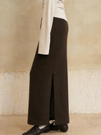 someone sometimes Lined Mid Waist Slit Casual Straight Knit Dark Brown Daily Maxi Skirts