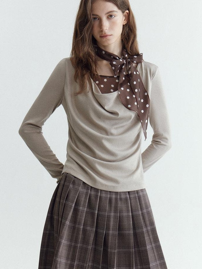 fano Soft Cotton Lyocell Polka Dot Mock Neck Layered Look Long Sleeve T-Shirts