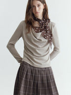fano Soft Cotton Lyocell Polka Dot Mock Neck Layered Look Long Sleeve T-Shirts