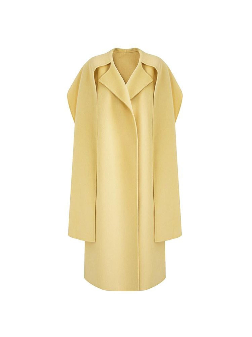 unspoken 100 Percent Wool Bright Yellow Long Straight Minimalist Office Wool Coats
