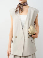 audreyyang Soft Polyester Cotton Blend U Neck Single Button Office Chic Women Vests