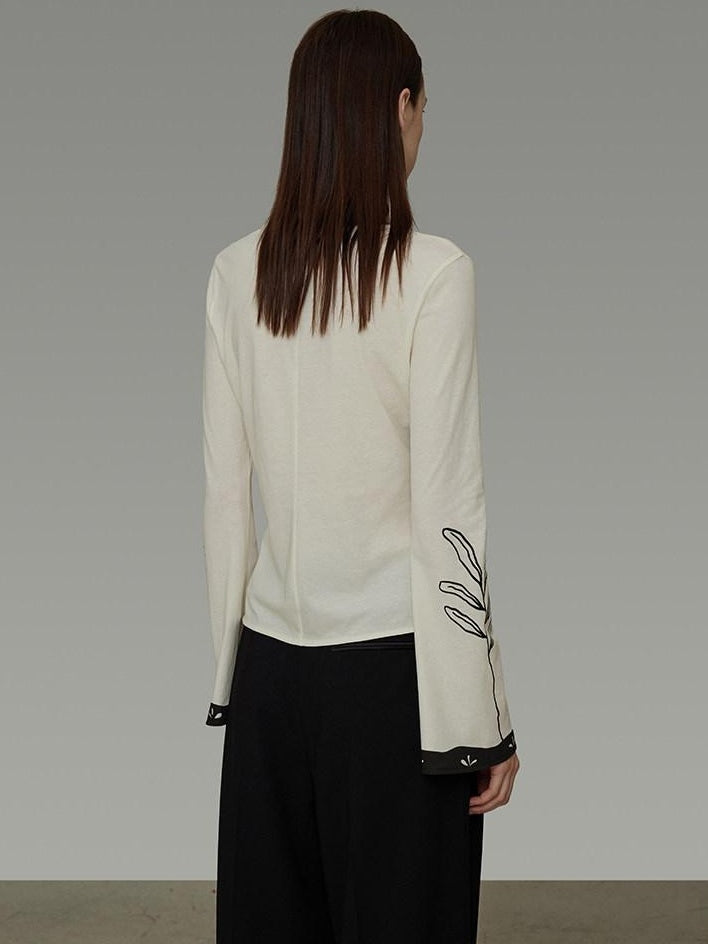 unspoken Soft Cotton Blend Relaxed Fit Floral Print V-neck Long Sleeve Women Blouses