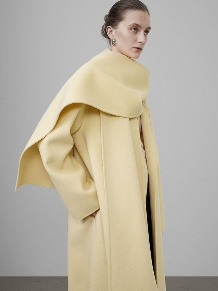 unspoken 100 Percent Wool Bright Yellow Long Straight Minimalist Office Wool Coats