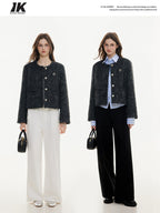 ikyou Wrinkle Resistant 3D Embellished Korean Straight Fit Workwear Cropped Jackets