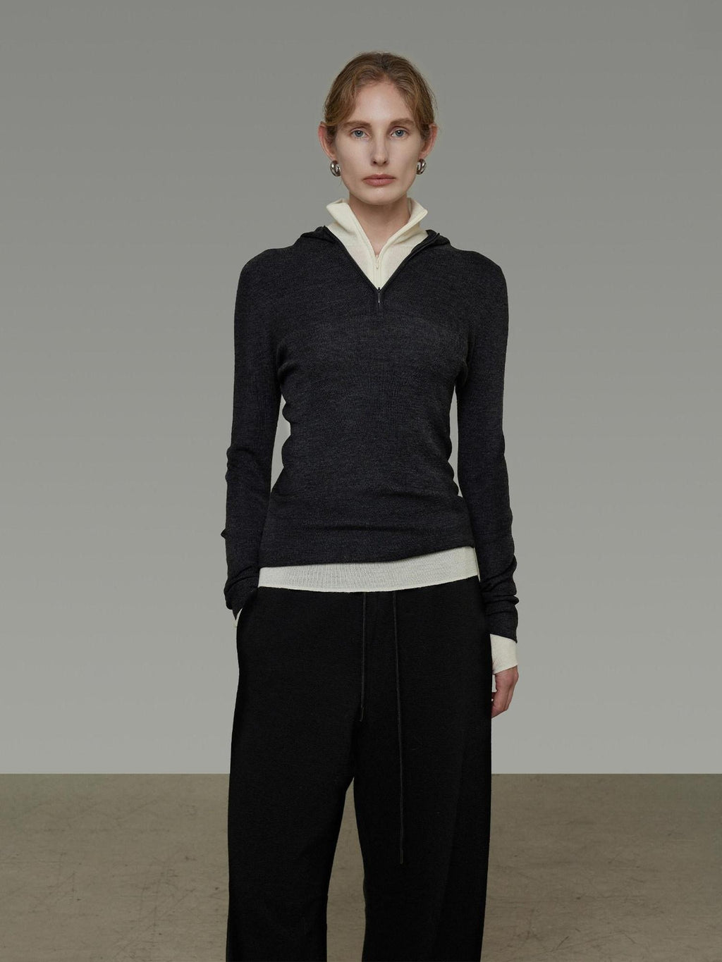 unspoken Pure Wool Soft V-neck Hooded Slim Fit Commuter Women Knit Sweaters