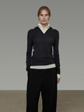 unspoken Pure Wool Soft V-neck Hooded Slim Fit Commuter Women Knit Sweaters