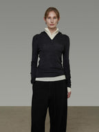 unspoken Pure Wool Soft V-neck Hooded Slim Fit Commuter Women Knit Sweaters
