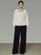 unspoken Cozy Minimal Commuter V-neck Crochet Knit Loose Women Pullover Sweaters