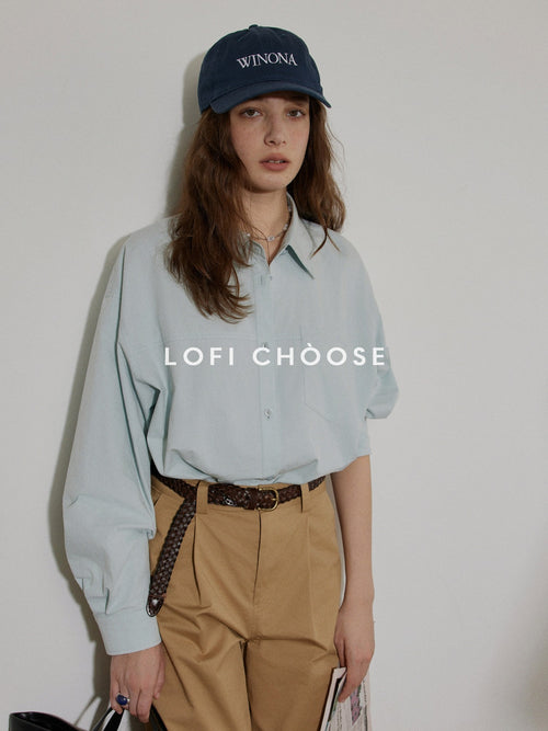 Lofi choose Breathable Cotton Loose Fit Lapel Collar Button Long Sleeve Office Women Shirts