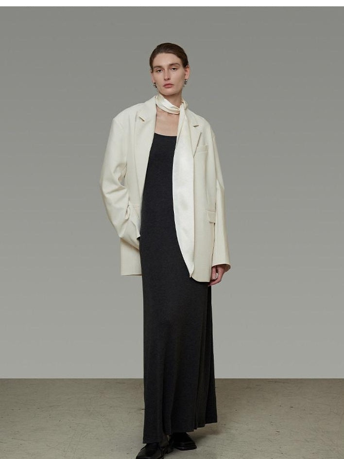 unspoken Warm Minimalist Oversized Ribbon Tie Lapel Long Sleeve Women Blazers