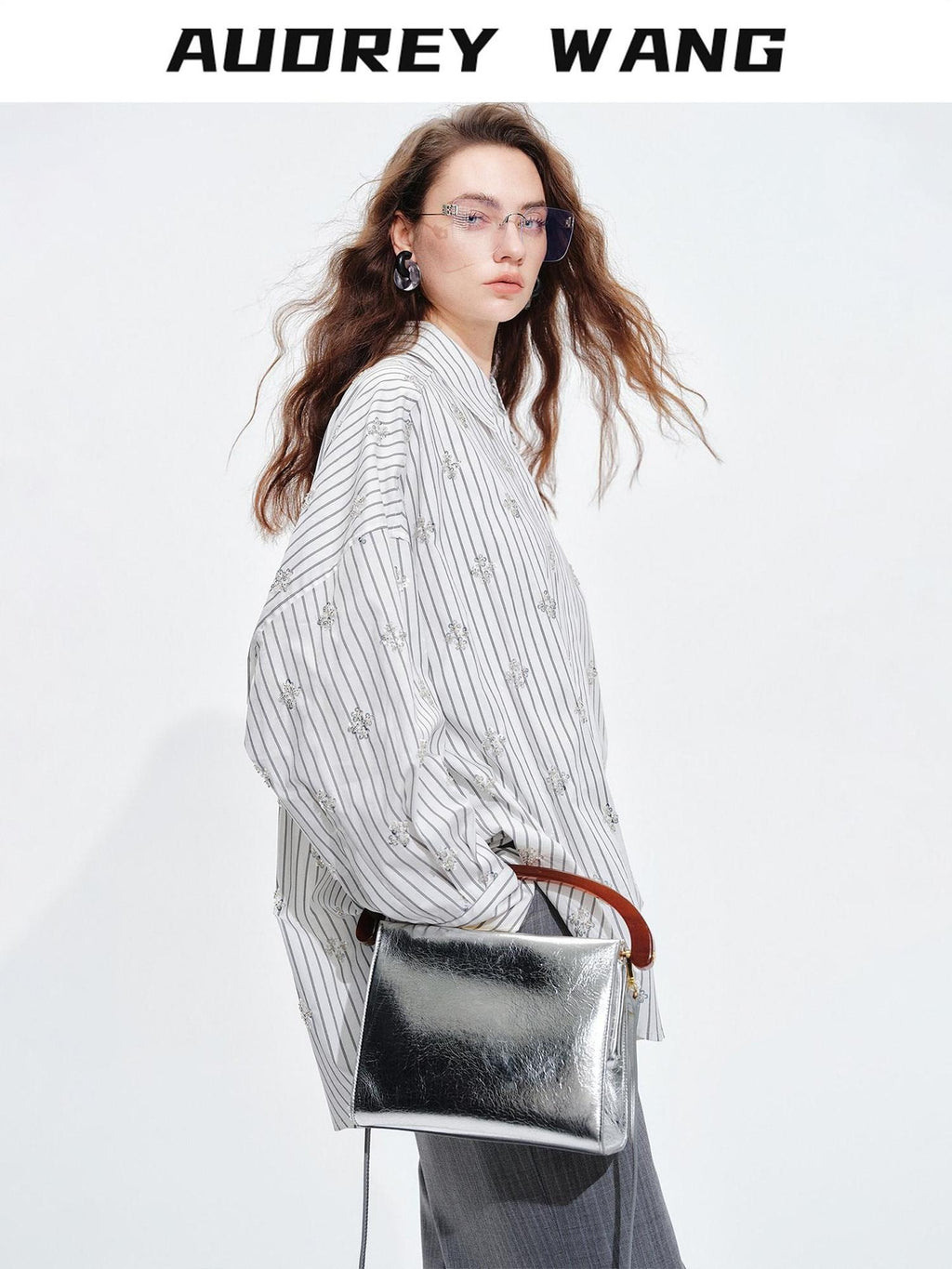 audreyyang Holds Shape Casual Loose Colorblock Striped Drop Shoulder Women Cotton Shirts