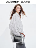 audreyyang Holds Shape Casual Loose Colorblock Striped Drop Shoulder Women Cotton Shirts