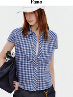 fano Breathable Cotton Blend Loose Short Sleeve Korean Commuter Plaid Shirts
