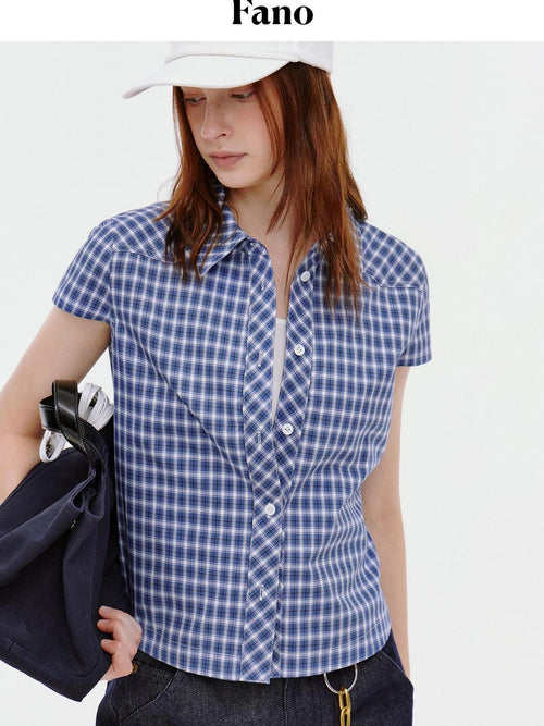 fano Breathable Cotton Blend Loose Short Sleeve Korean Commuter Plaid Shirts