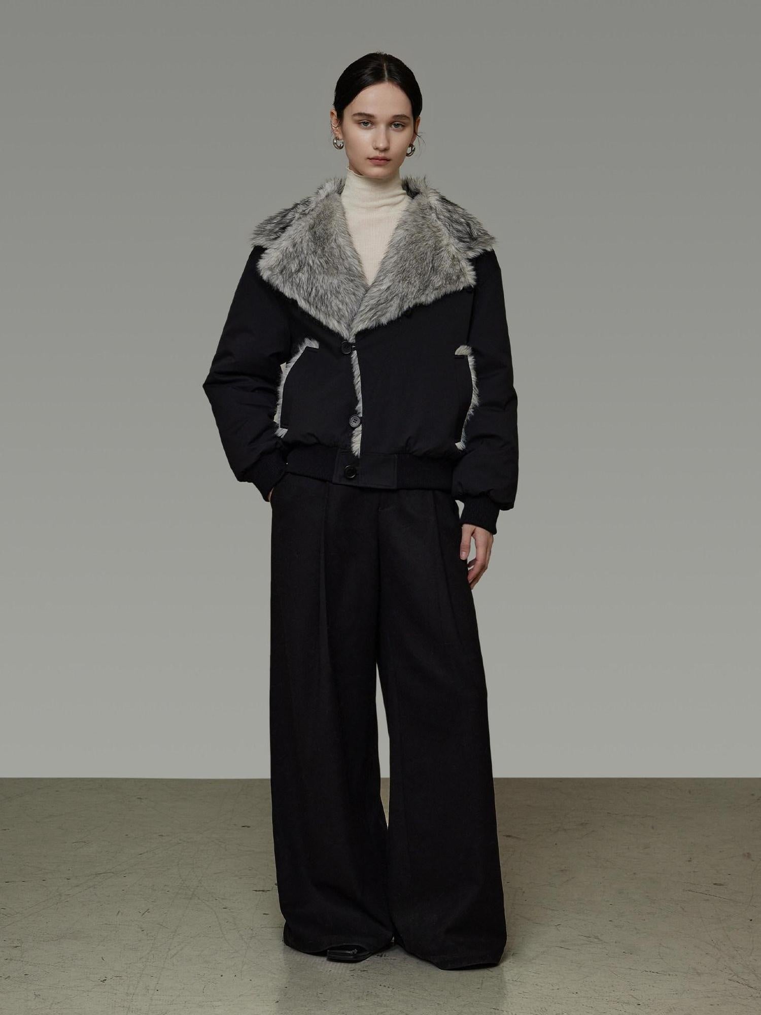 unspoken Warm Thick Fur Collar Loose Commuter Women Black Everyday Short Coat