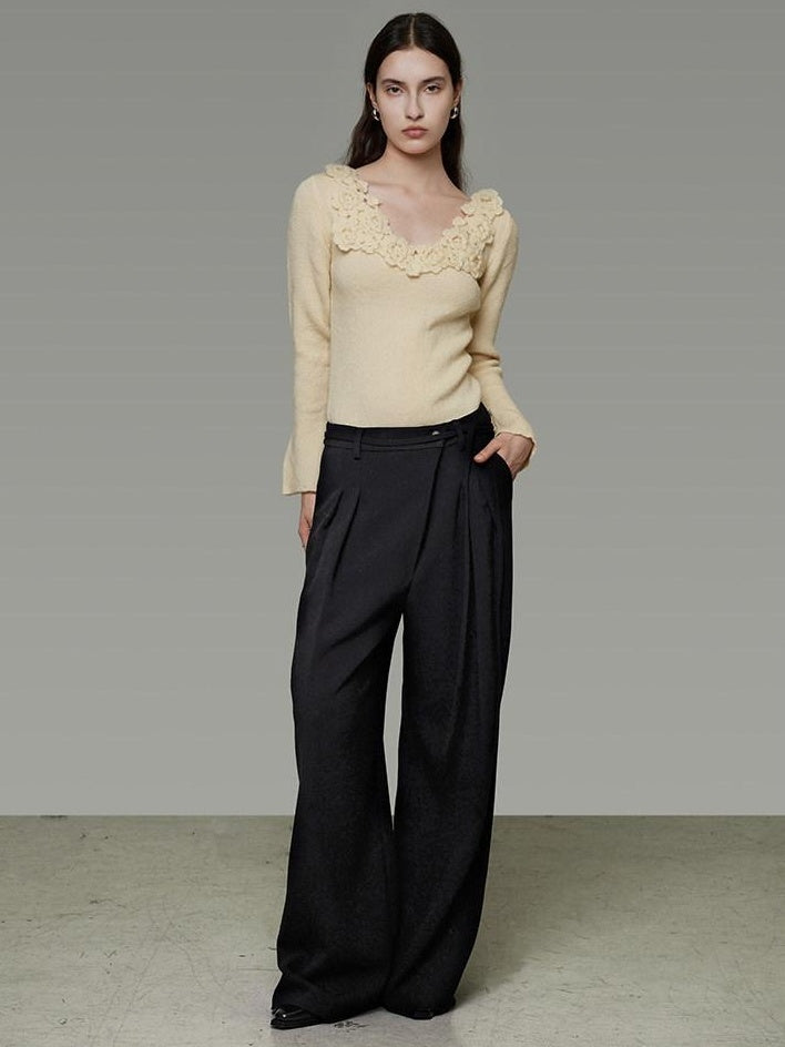 unspoken Soft Breathable V-neck Slim Fit Commuter Knitwear Bell Sleeves Women Sweaters