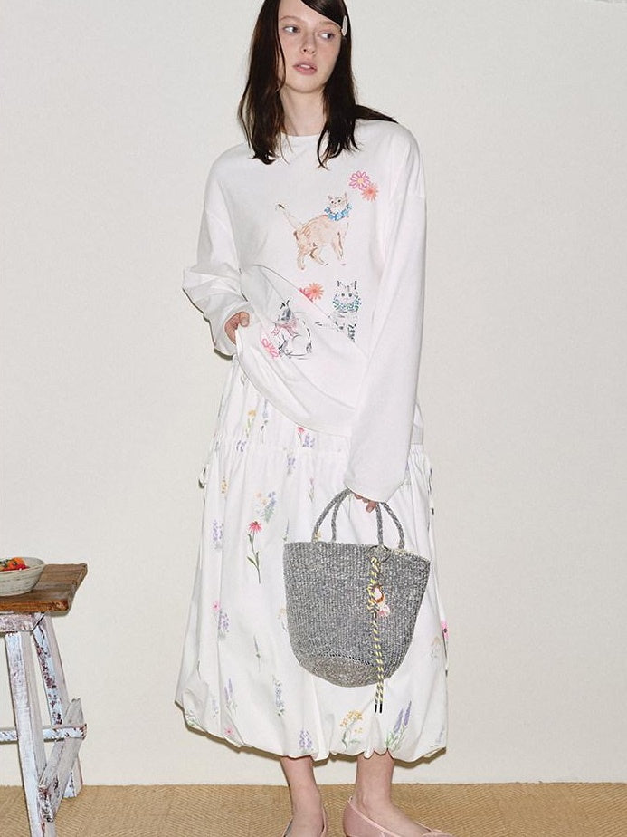 fano Moisture Wicking Casual Loose Fit Floral Print Cotton Long Sleeve T-Shirts