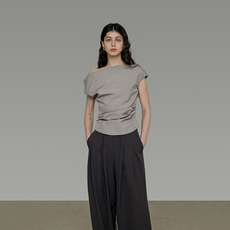 unspoken_Asymmetric_Neck_Pleated_Minimal_Slim_Fit_Office_Women_Polyester_Basic_Crop_Tops_MISSTT