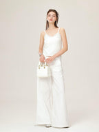 ikyou Lace V-neck Slim Fit Slight Stretch Daily Wear Women White Short Thin Camisoles