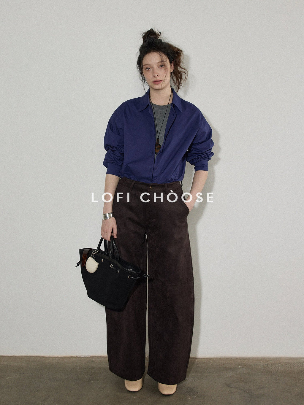 Lofi choose Pure Cotton Loose Fit Commuter Turndown Collar Long Sleeve Buttoned Women Shirts