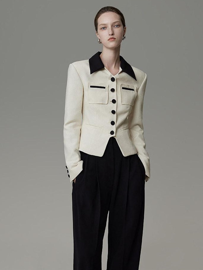 unspoken Colorblock Polo Collar Button Slim Fit Office Women Polyester Blouses
