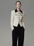 unspoken Colorblock Polo Collar Button Slim Fit Office Women Polyester Blouses