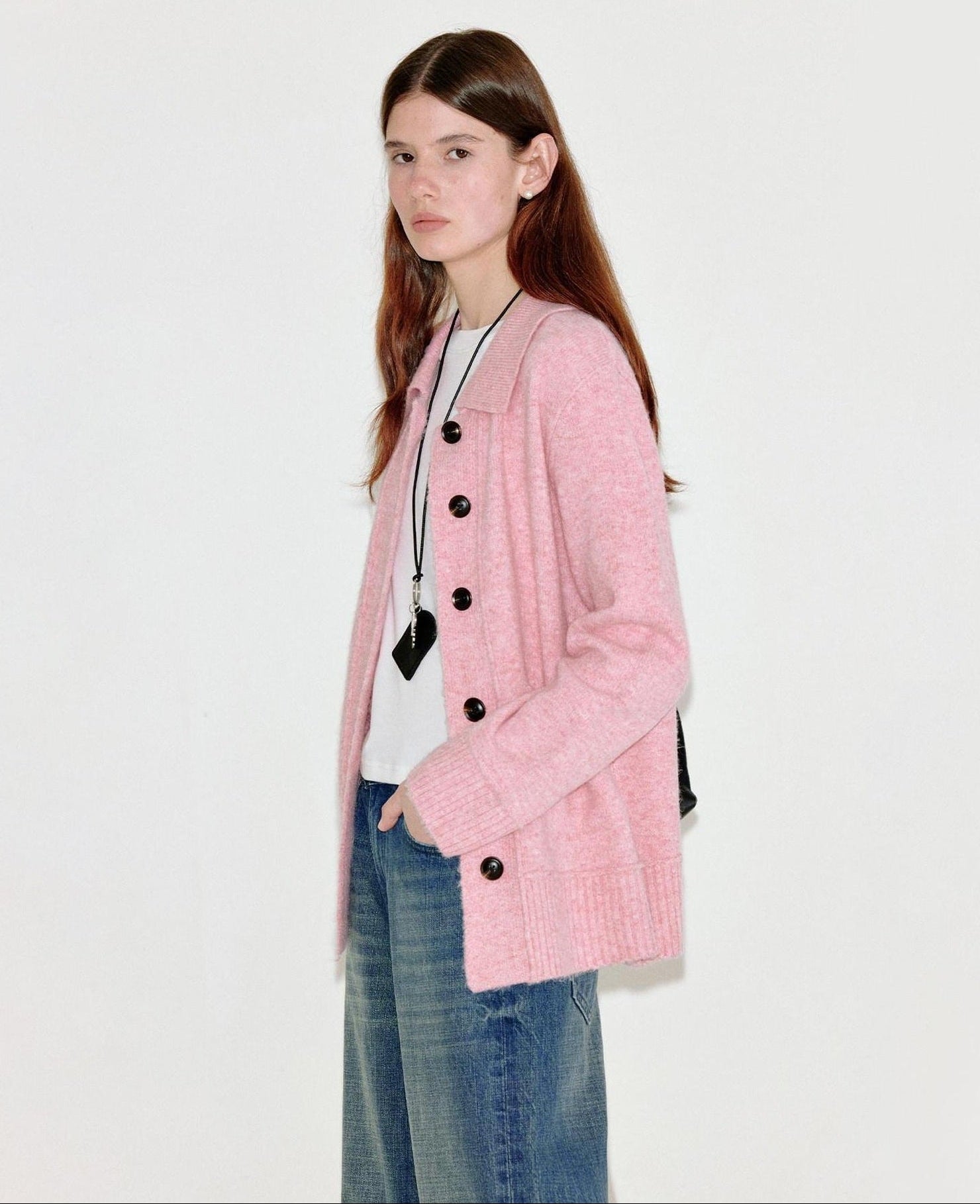 fano Thermal Warm Soft Knit Single Button Relaxed Fit Office Pink Cardigans