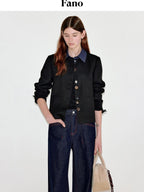fano Soft Viscose Blend Cropped Casual Loose Fit Faux Two Piece Women Knit Cardigans