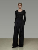 unspoken High Waist Breathable Black Minimalist Zipper Fly Women Wide Leg Pants