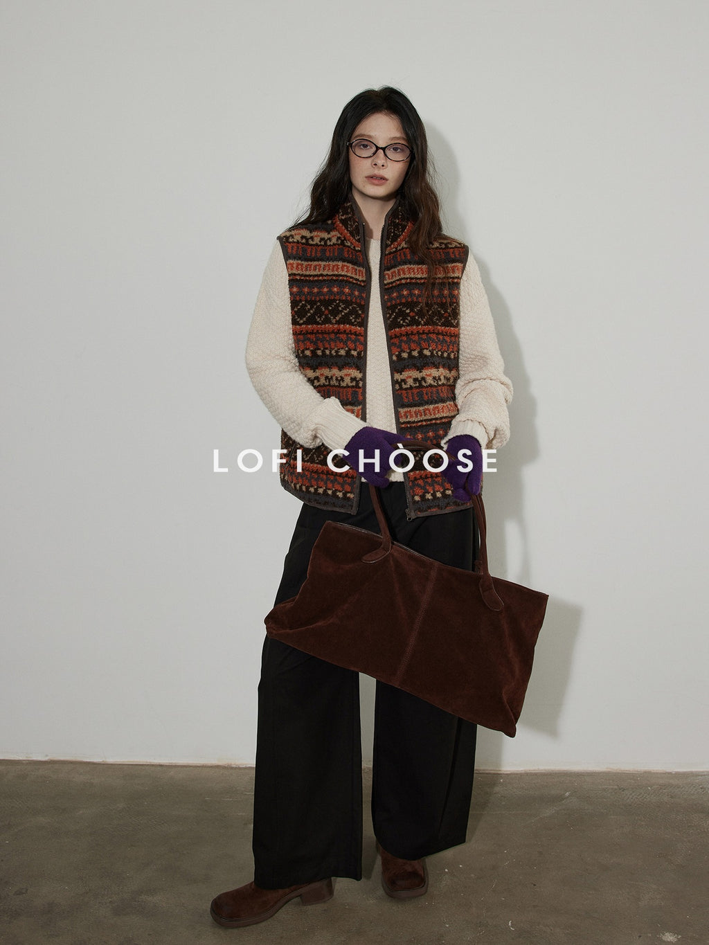 Lofi choose Thick Insulated Commuter Stand Collar Zipper Office Polyester Orange Brown Vests