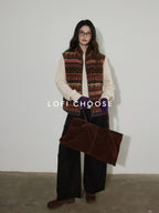 Lofi choose Thick Insulated Commuter Stand Collar Zipper Office Polyester Orange Brown Vests