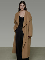 unspoken Thick 100 Percent Sheep Wool Long Loose Lapel Minimalist Sand Brown Wool Coats