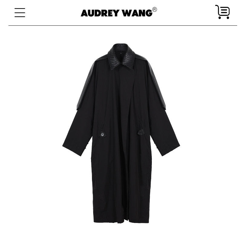 audreyyang_Long_Polyamide_Patchwork_Trench_Decorative_Tabs_Women_Black_Trench_Coats_MISSTT