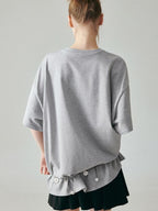 fano 100 Percent Cotton Loose Fit Korean Commuter Gray Crewneck Long Sleeve T-Shirts
