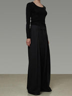 unspoken High Waist Breathable Black Minimalist Zipper Fly Women Wide Leg Pants