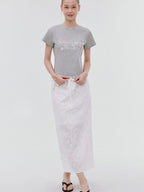 fano Floral Print Slim Fit Korean Workwear Round Neck Cotton Stretch Basic Crop Tops