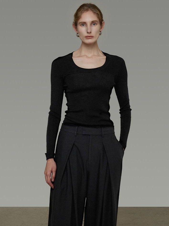 unspoken Skin Friendly Breathable Pure Wool Slim Fit Minimalist Office Women Knit Blouses