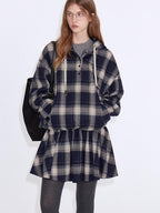 fano Soft Stretch Polyester Blend Cozy Relaxed Fit Plaid Pullover Women Hoodie