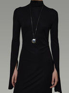 unspoken Soft Breathable Viscose Knit High Waist Aline Slim Black Maxi Dresses
