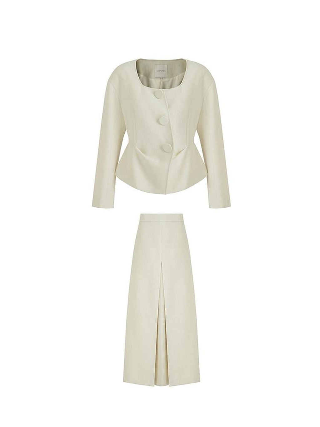 unspoken Slim Office Button Front Long Sleeve Cream Polyester Women Top & Skirt Sets