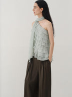 someonesometimes Sheer Mesh Wave Tie Lightweight Workwear Women Mint Green Off Shoulder Crop Tops