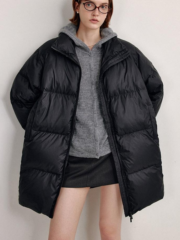 fano 90% White Duck Minimal Straight Stand Collar Black Nylon Zipper Down Jackets