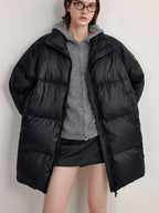 fano 90% White Duck Minimal Straight Stand Collar Black Nylon Zipper Down Jackets