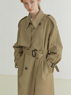 fano Classic Double Breasted Long Straight Fit Commuter Women Khaki Trench Coats