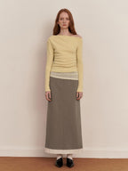 someone sometimes Elegant Patchwork Low Waist H Shape Straight Camel Women Daily Midi Skirts
