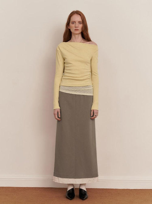 someone sometimes Elegant Patchwork Low Waist H Shape Straight Camel Women Daily Midi Skirts