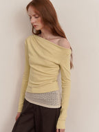 someonesometimes Faux Cashmere Slim Fit Asymmetrical Slant Neck Women Knit Pullover Sweaters