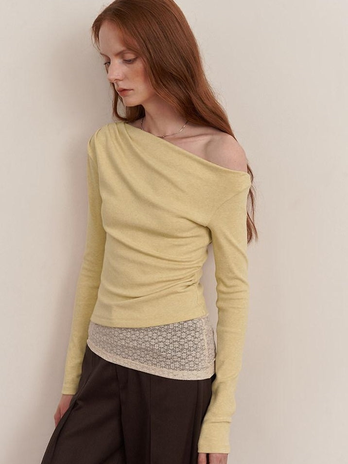 someonesometimes Faux Cashmere Slim Fit Asymmetrical Slant Neck Women Knit Pullover Sweaters