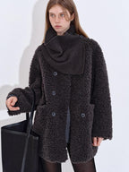 fano Cozy Faux Shearling Lined Loose Fit Double Breasted Midlength Women Long Coats