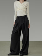 unspoken High Waist Sleek Black Workwear Tailored Fit For Ladies Polyester Wide Leg Pants